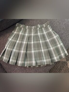 aerie Green Plaid Pleated Mini Skirt